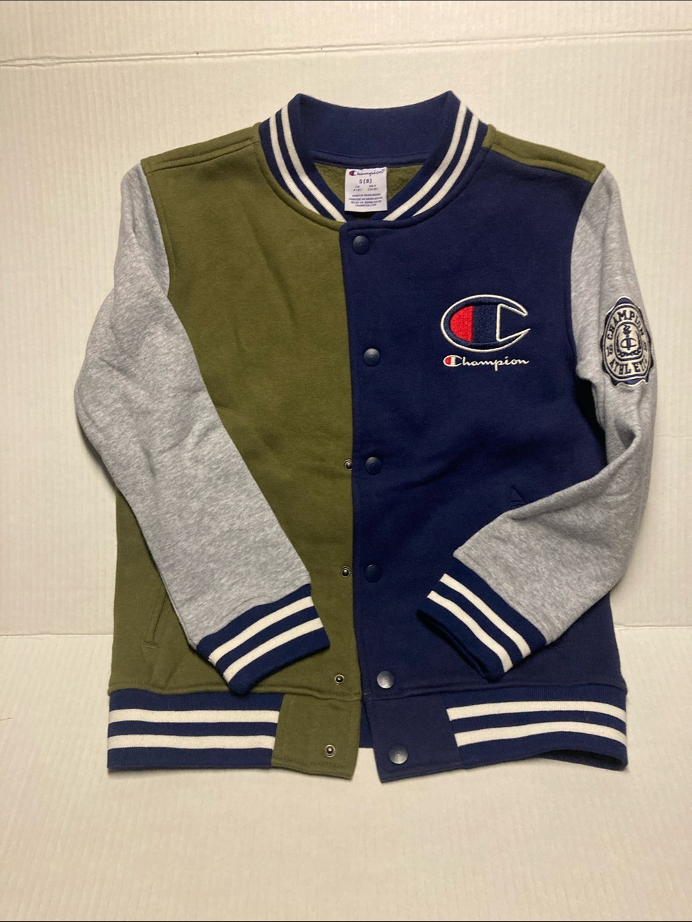 Kids Champion Colorblock Jacket - Navy, Olive & Heather Gray